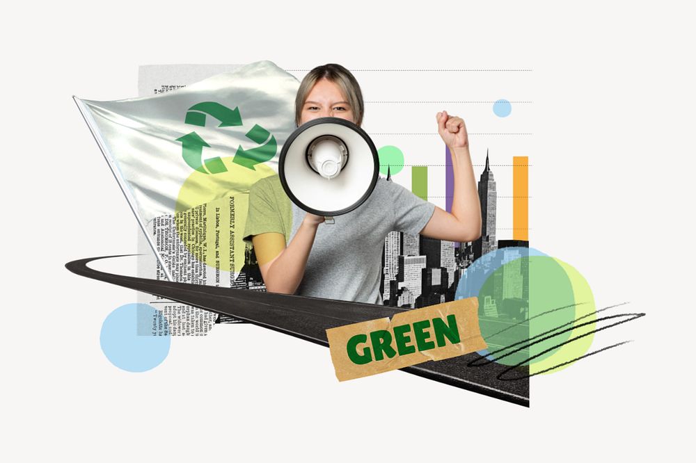 Green protest, environmental issue collage, editable design