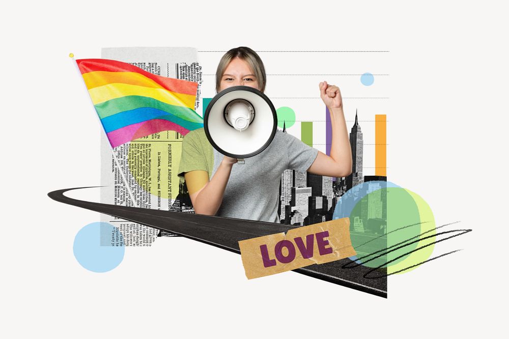 Love protest, LGBT pride photo collage, editable design