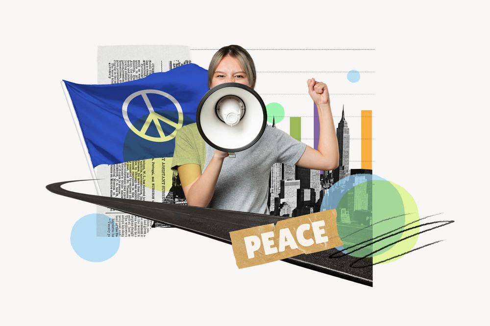 Peace protest, activism photo collage, editable design