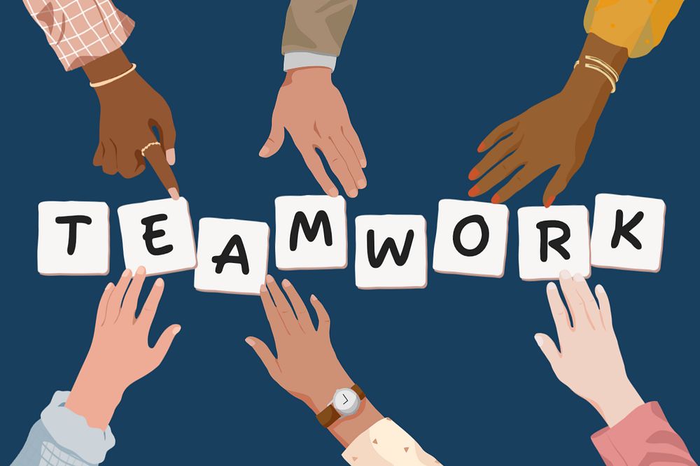 Teamwork, diverse hands editable remix