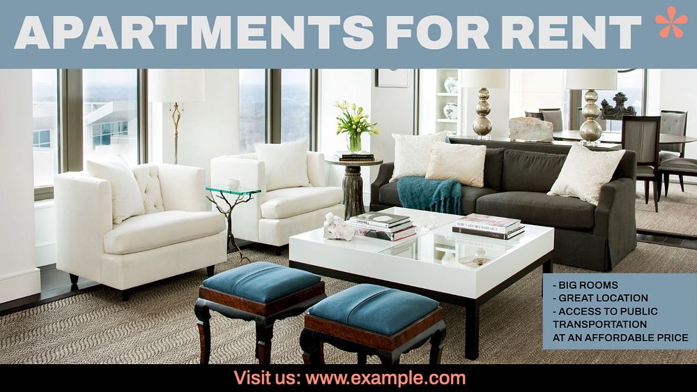 Renting apartment  blog banner template, editable text