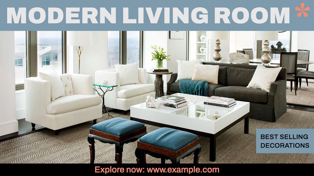 Modern living room  blog banner template, editable text