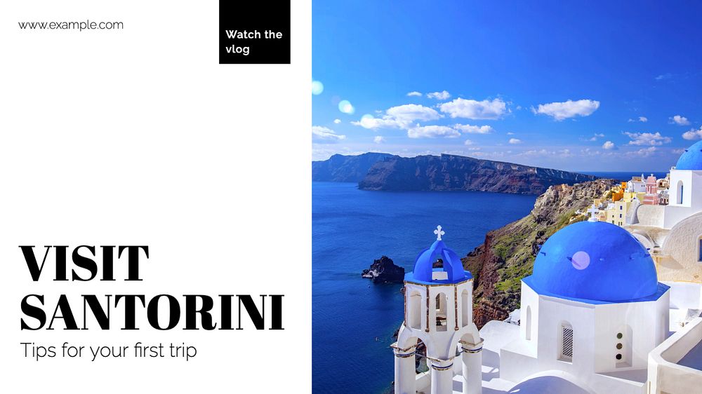 Visit Santorini  blog banner template, editable text