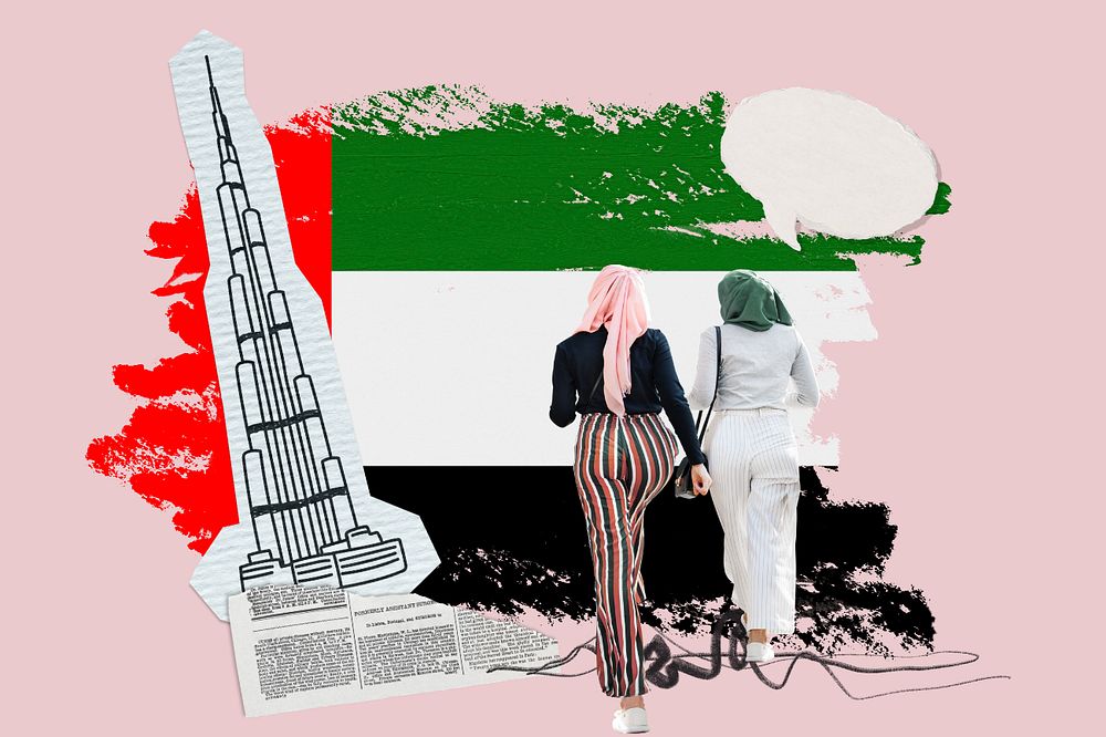 Move to UAE, education paper collage, editable design