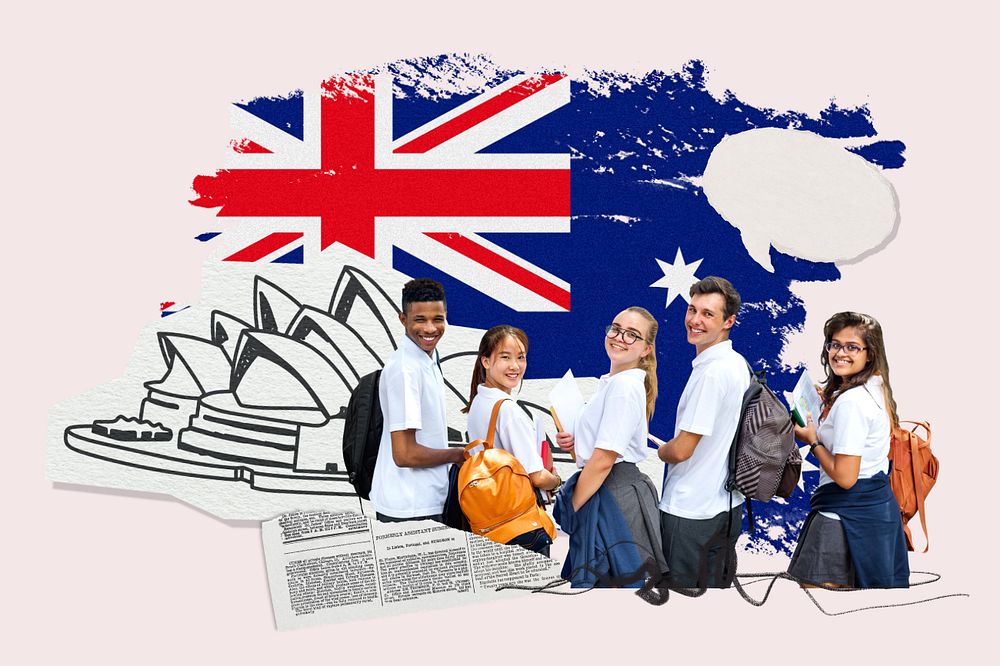 Study in Australia, education paper collage, editable design