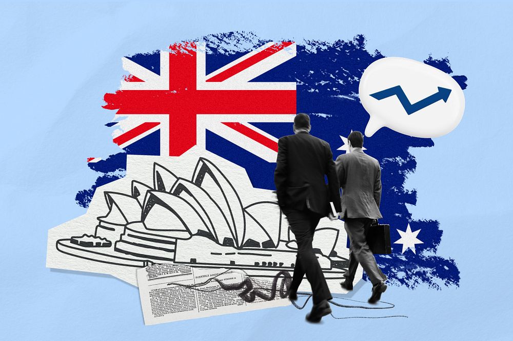 Australian business success, corporate photo collage, editable design