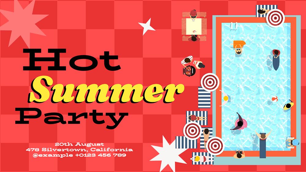 Hot summer party blog banner template, editable text