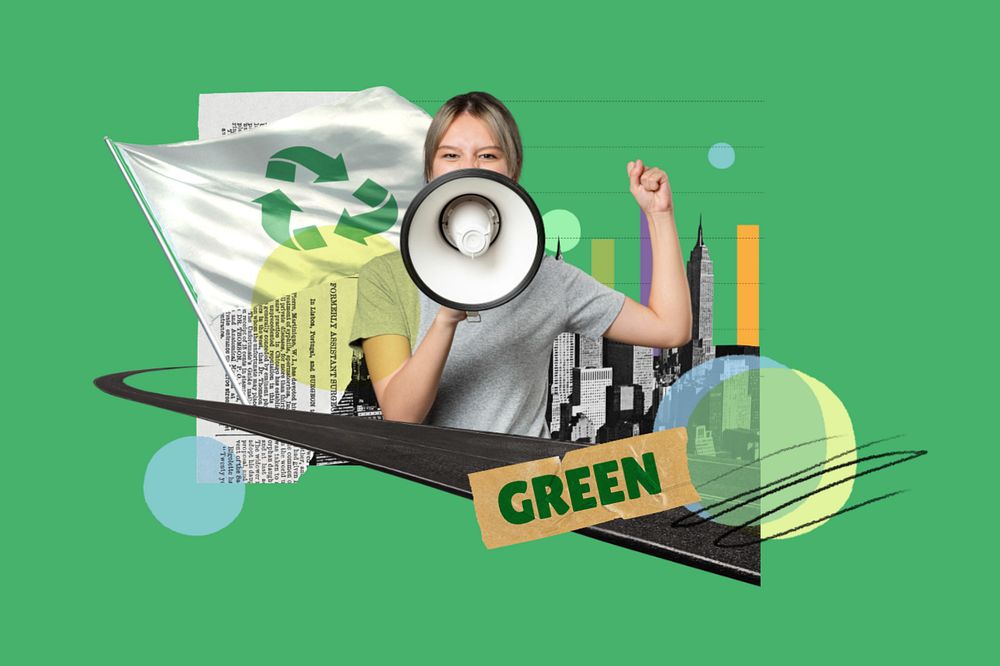 Green protest, environmental issue collage, editable design