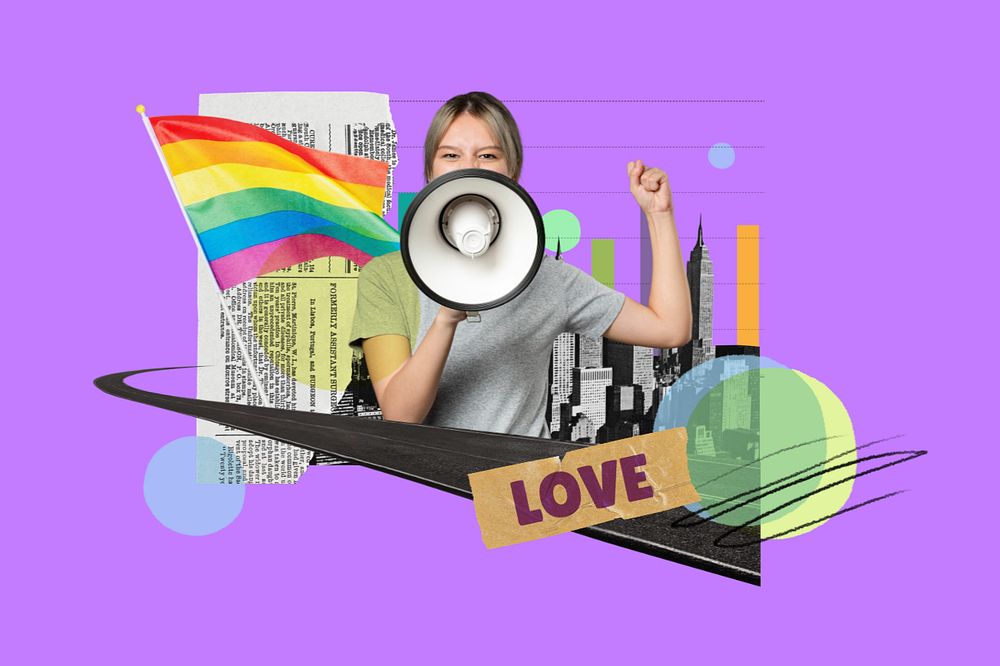 Love protest, LGBT pride photo collage, editable design