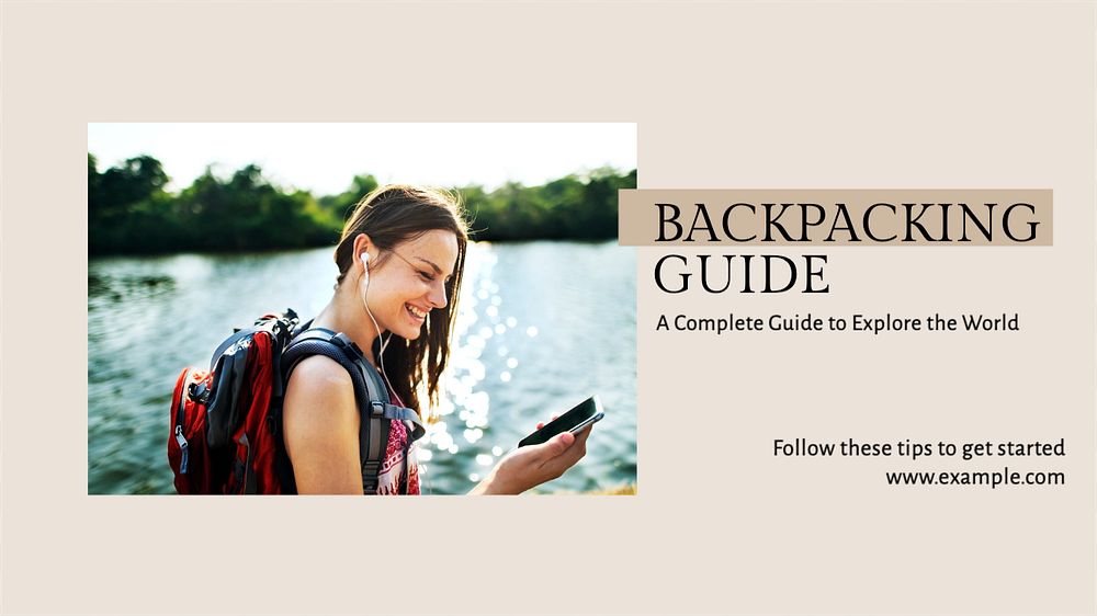 Backpacking guide blog banner template, editable text