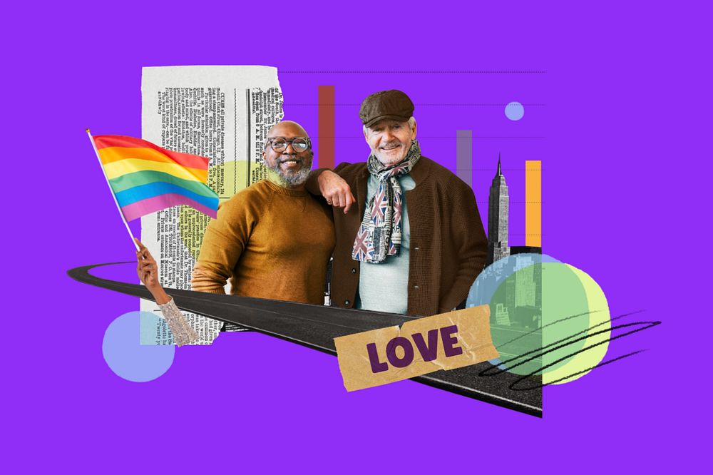 Love gay couple, LGBT pride photo collage, editable design