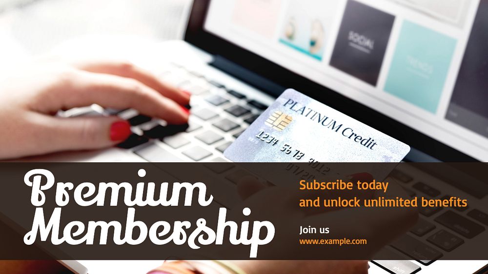 Premium membership blog banner template, editable text