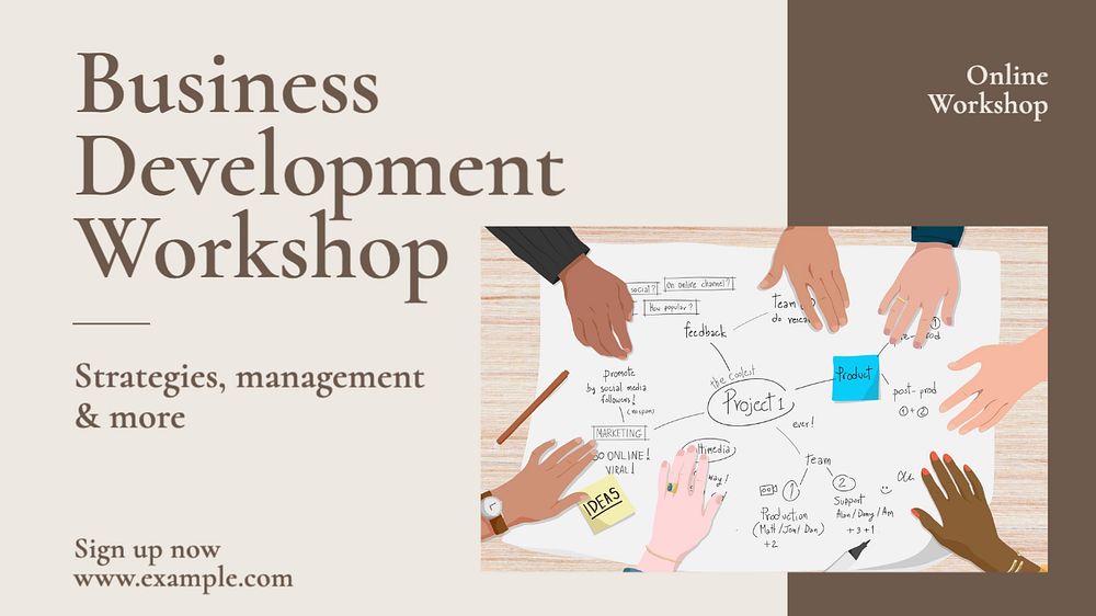 Business development workshop blog banner template, editable text