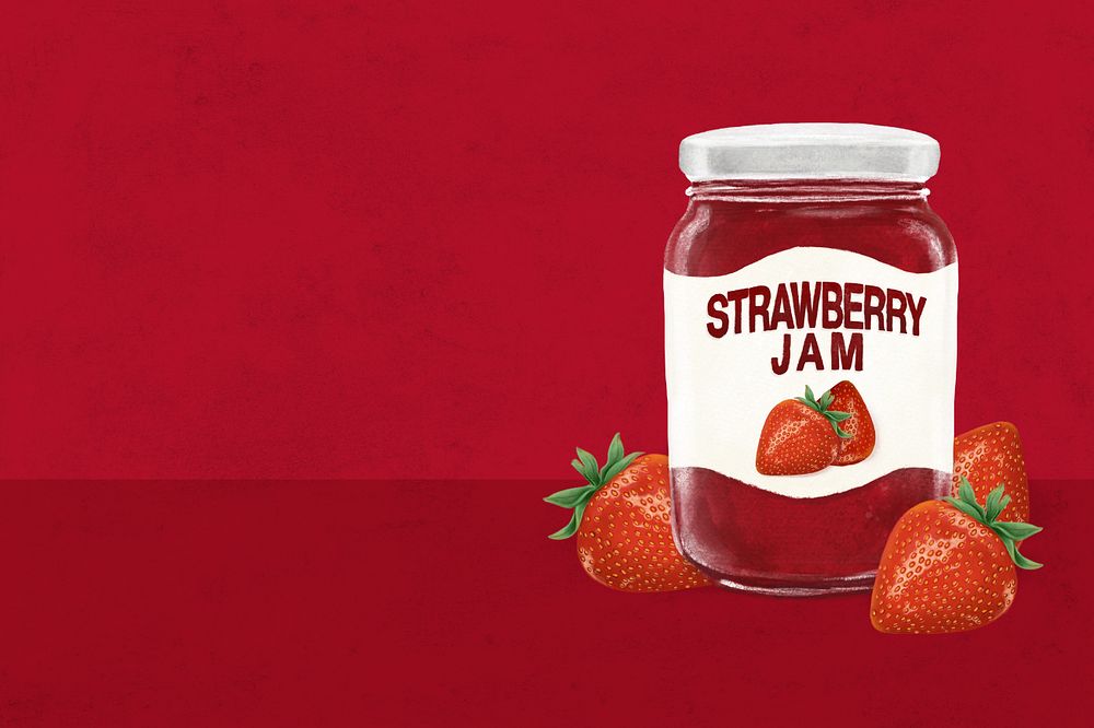 Strawberry jam background, bread spread digital painting, editable design