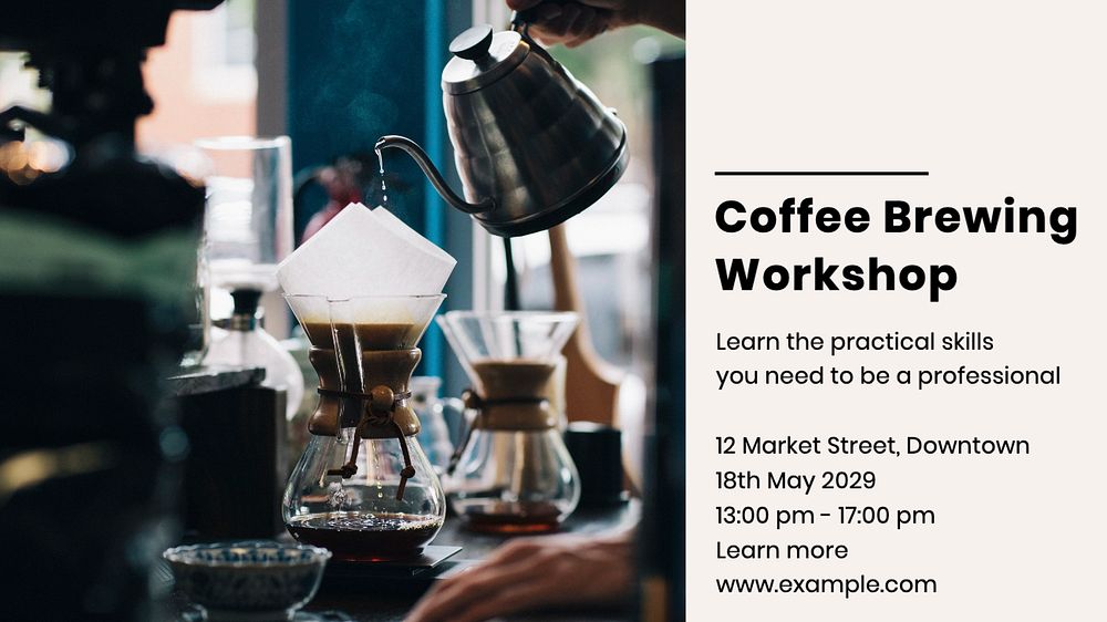 Coffee brewing workshop blog banner template, editable text