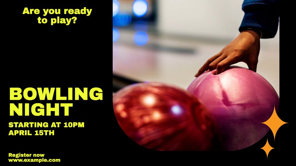 Bowling night blog banner template, editable text