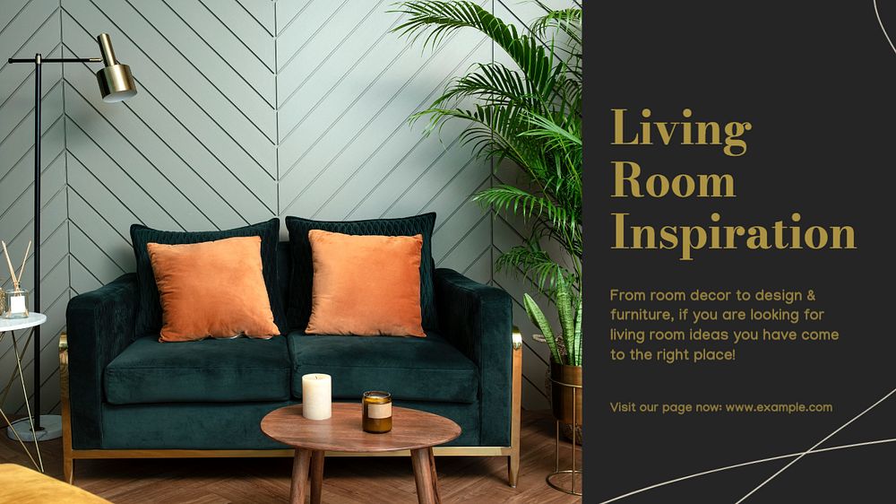 Living room inspiration blog banner template, editable text