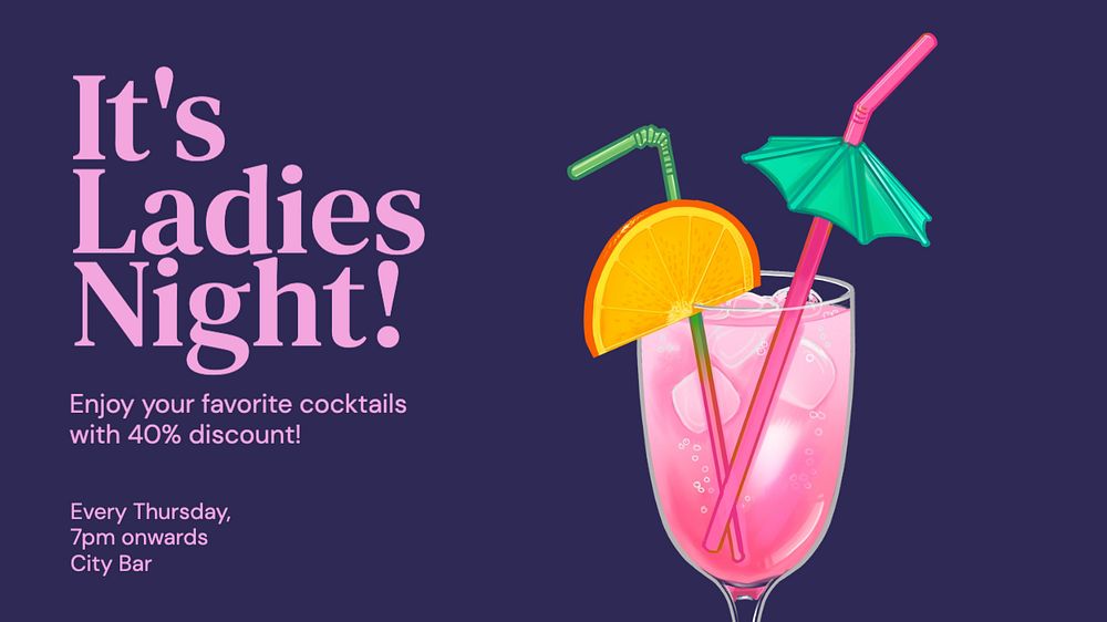 Ladies night blog banner template, editable text