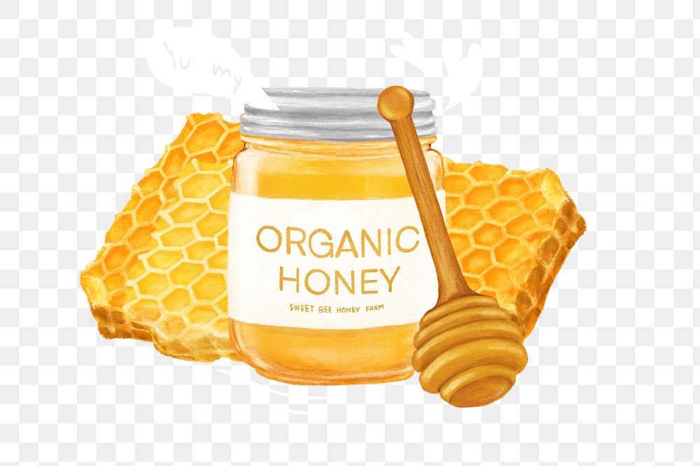 Organic honey jar, food png illustration, editable design