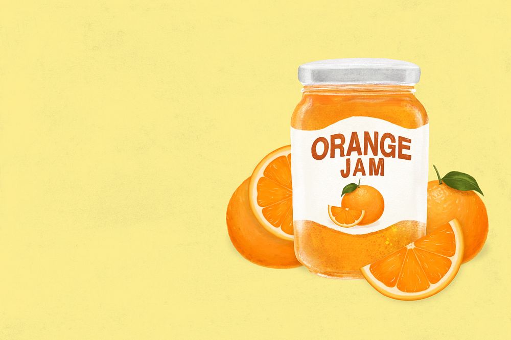 Orange jam background, bread spread digital painting, editable design