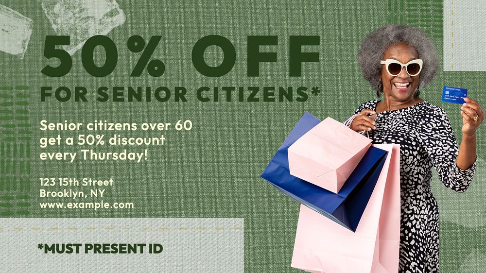 Senior citizen discount blog banner template, editable text