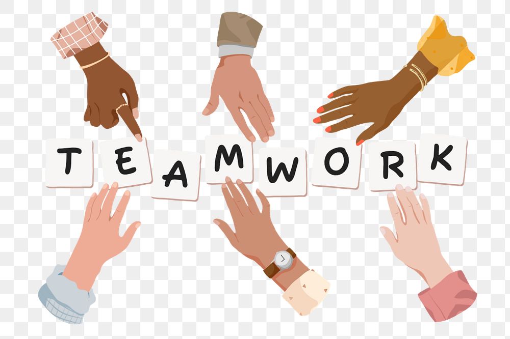 Teamwork png, diverse hands editable remix