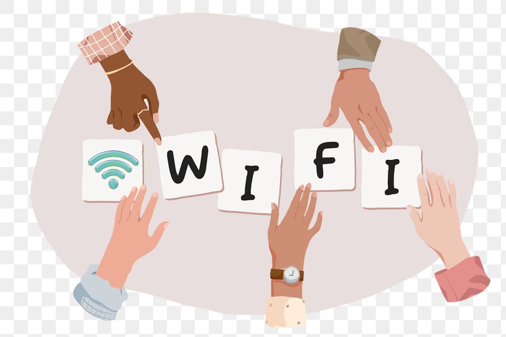 Wifi png, diverse hands editable remix