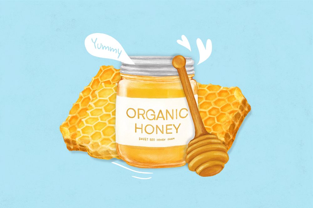 Organic honey jar, food illustration, editable design