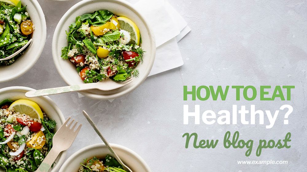 Healthy eating blog banner template, editable text