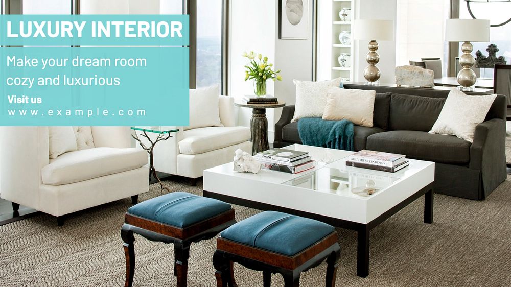 Luxury interior  blog banner template, editable text