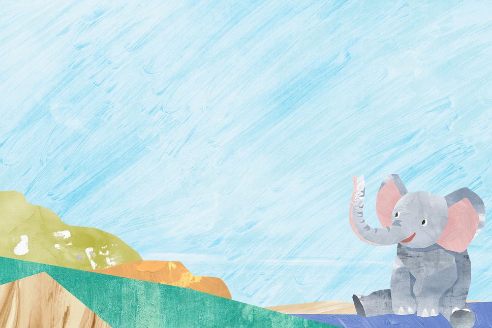 Cute elephant background, paper craft landscape, editable design