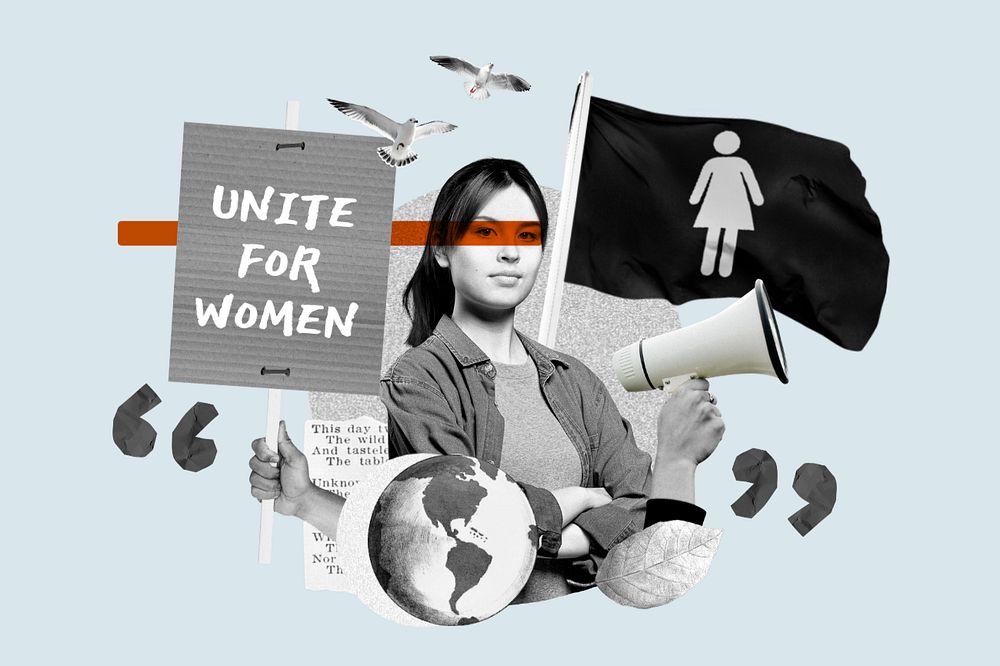 Unite for women, equal rights protest remix, editable design