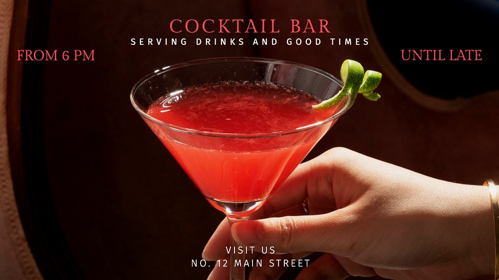 Cocktail bar blog banner template, editable text