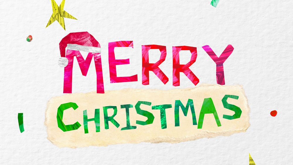 Merry Christmas greeting word, paper craft collage, editable design