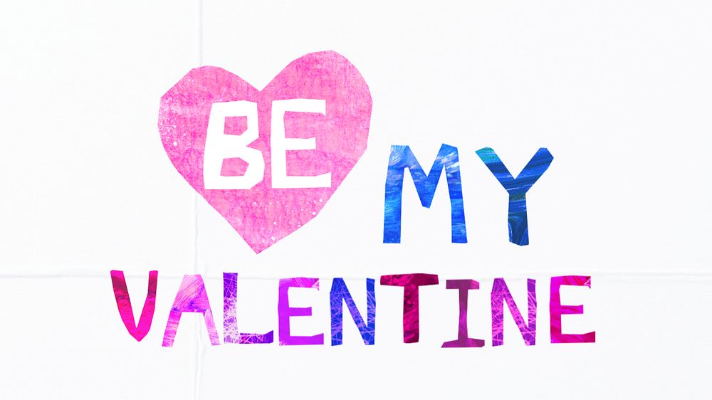 Be my Valentine word, love paper craft collage, editable design