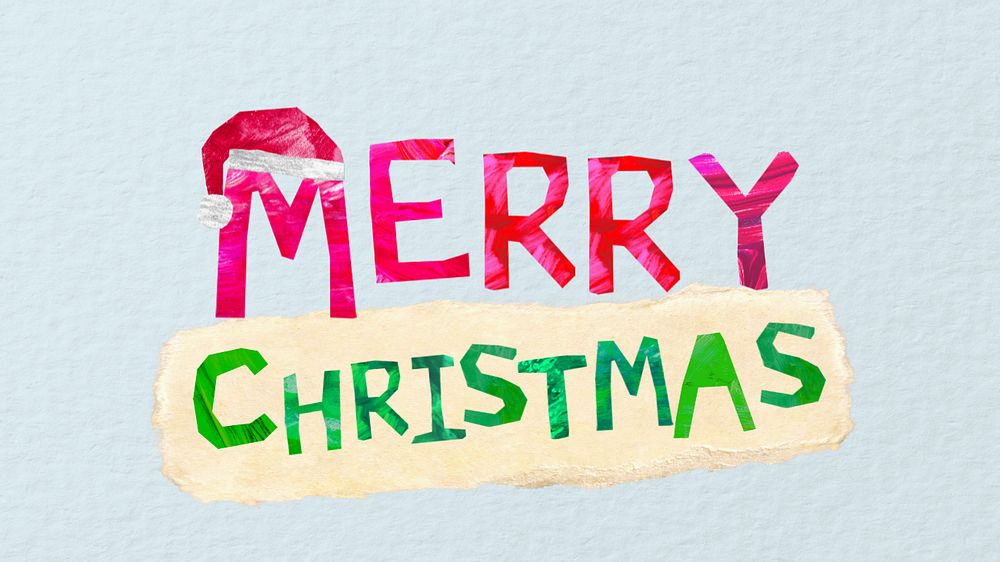 Merry Christmas greeting word, paper craft collage, editable design