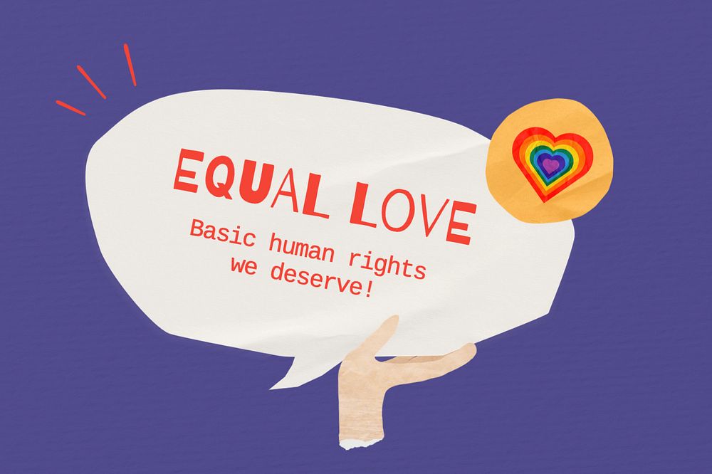 Equal love word, speech bubble paper craft, editable design