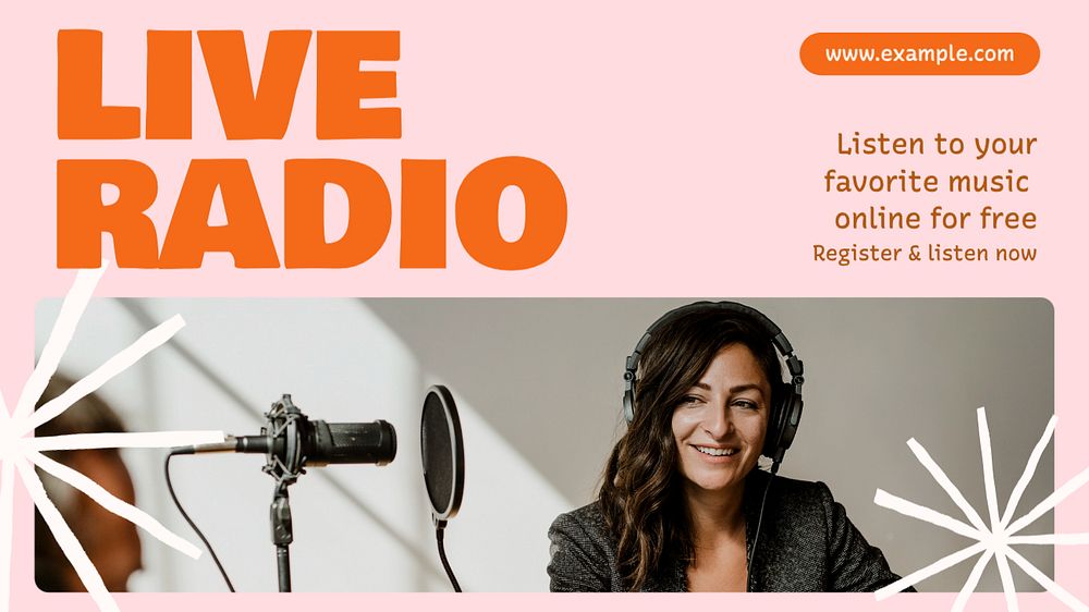 Live radio  blog banner template, editable text