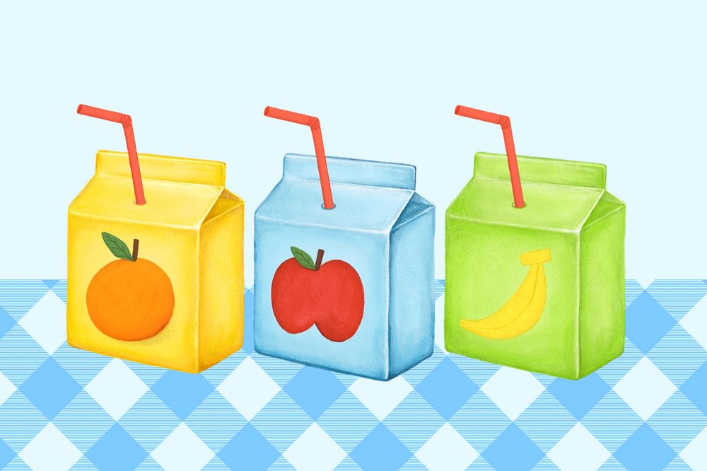 Juice boxes, healthy drinks digital painting, editable design