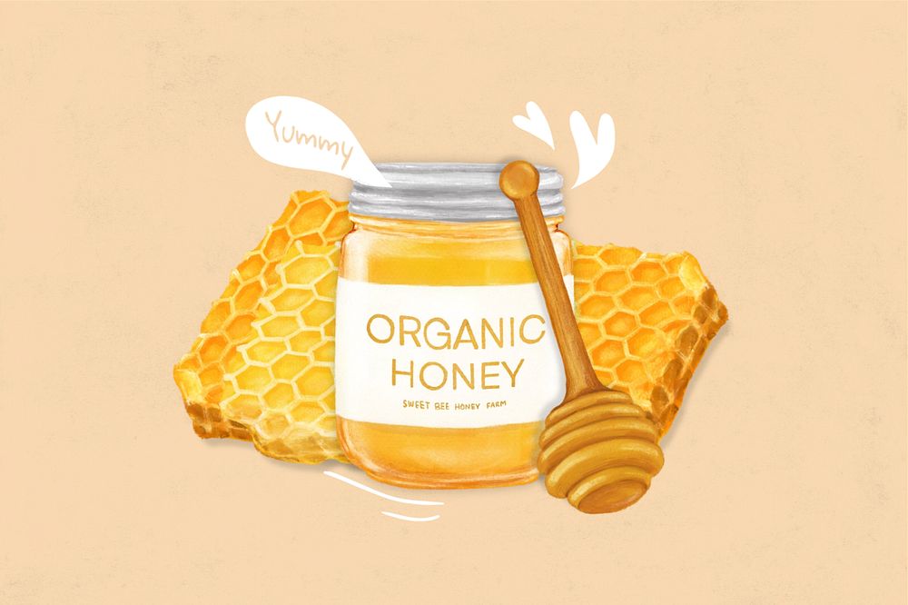 Organic honey jar, food illustration, editable design