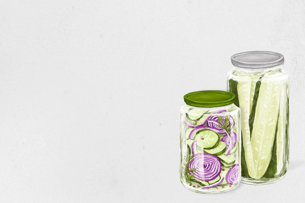 Onion & pickle jar background, vegetable food illustration, editable design