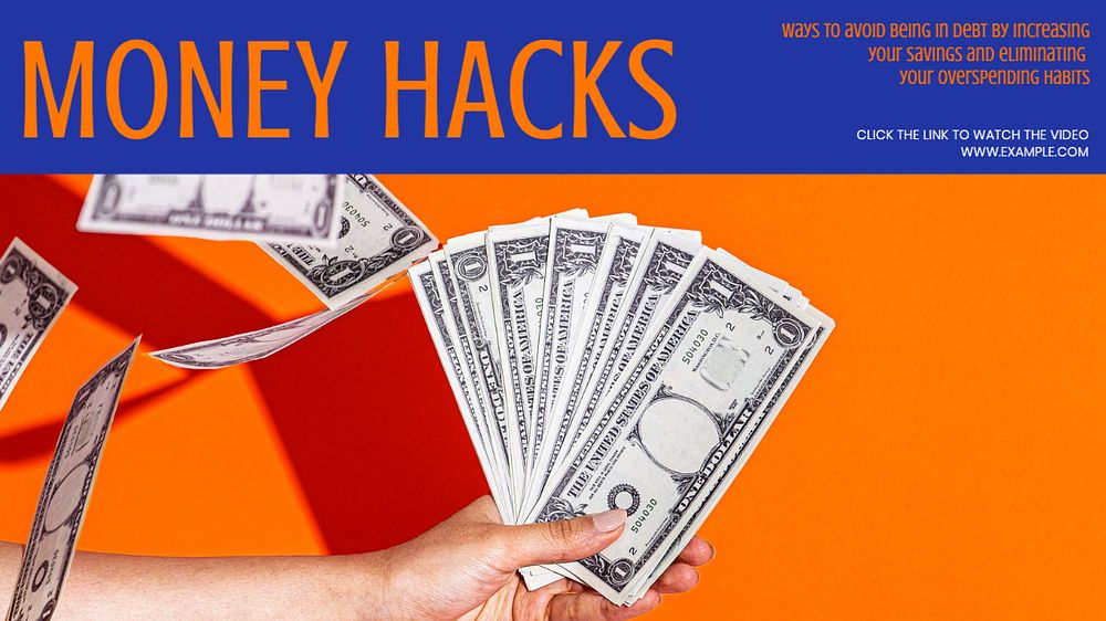 Money hacks  blog banner template, editable text