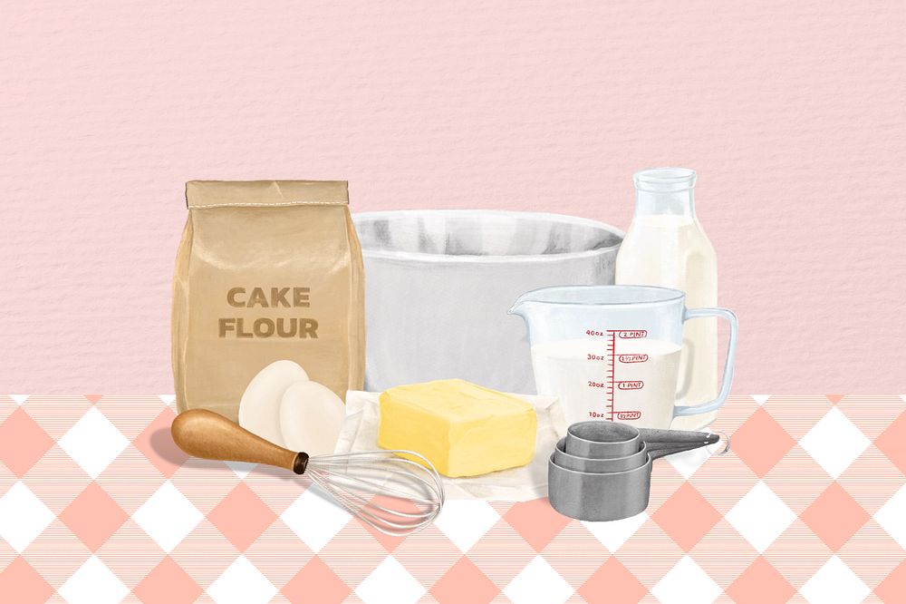 Baking ingredients & tool illustration, editable design