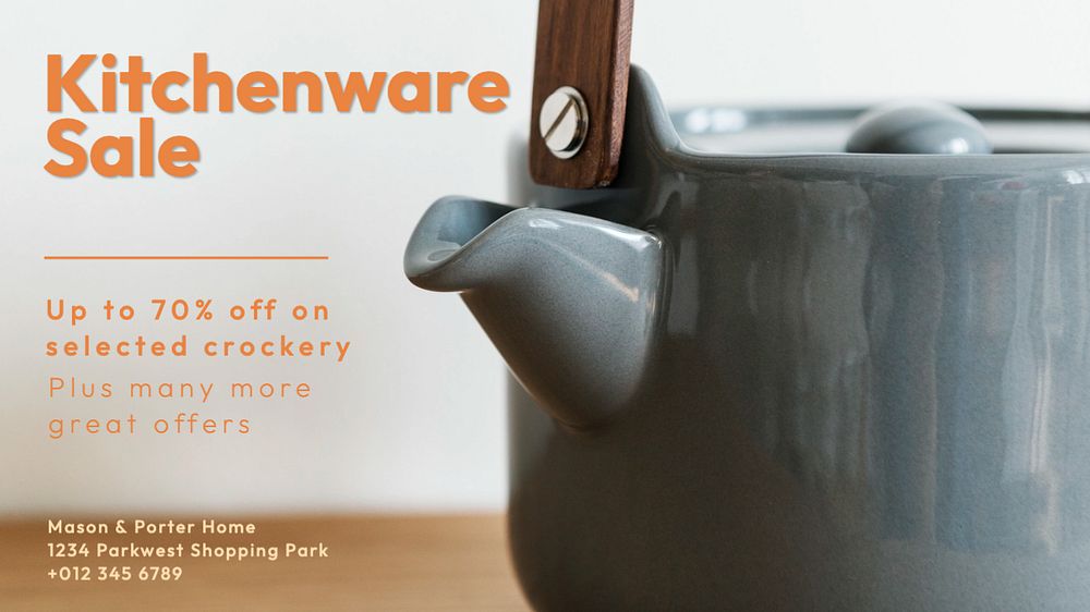 Kitchenware sale  blog banner template, editable text