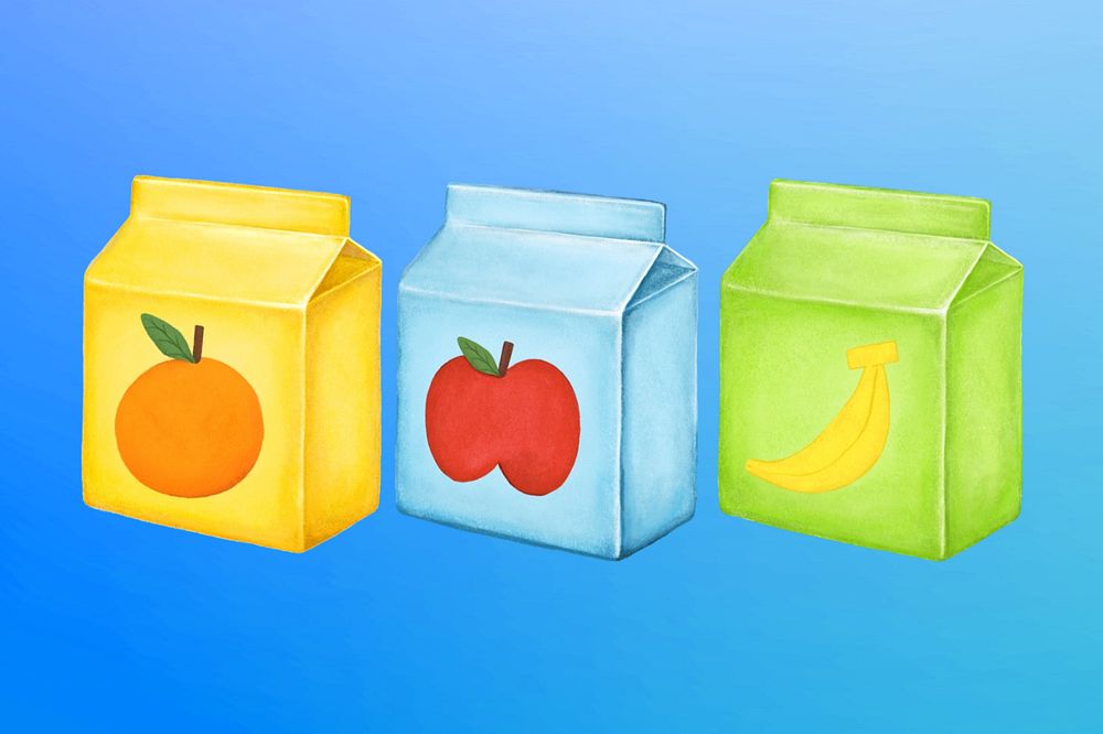 Juice boxes, healthy drinks digital painting, editable design