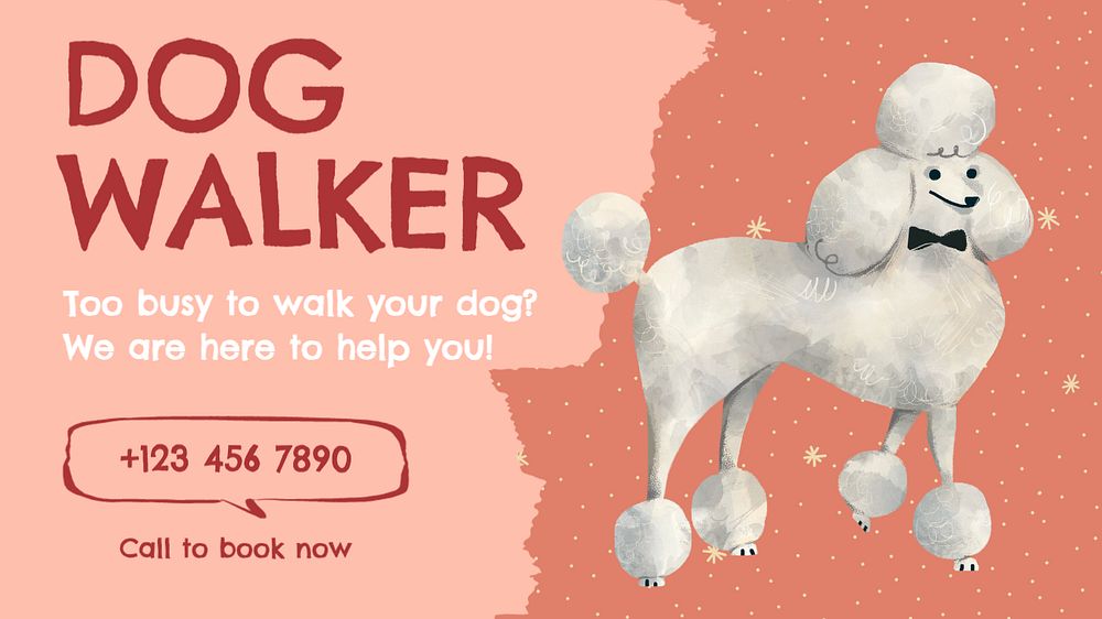 Dog walking service blog banner template, editable text