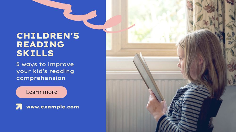 Child's reading blog banner template, editable text