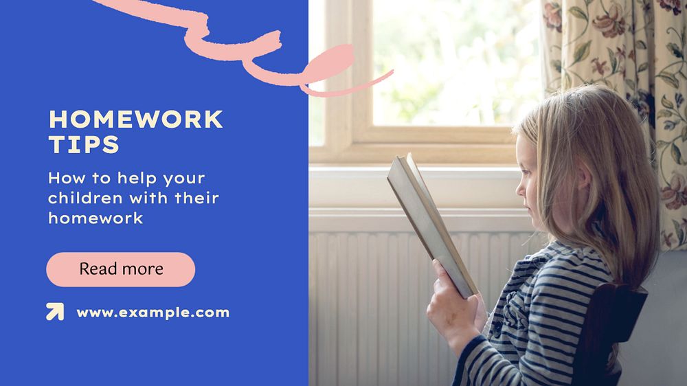 Homework tips blog banner template, editable text