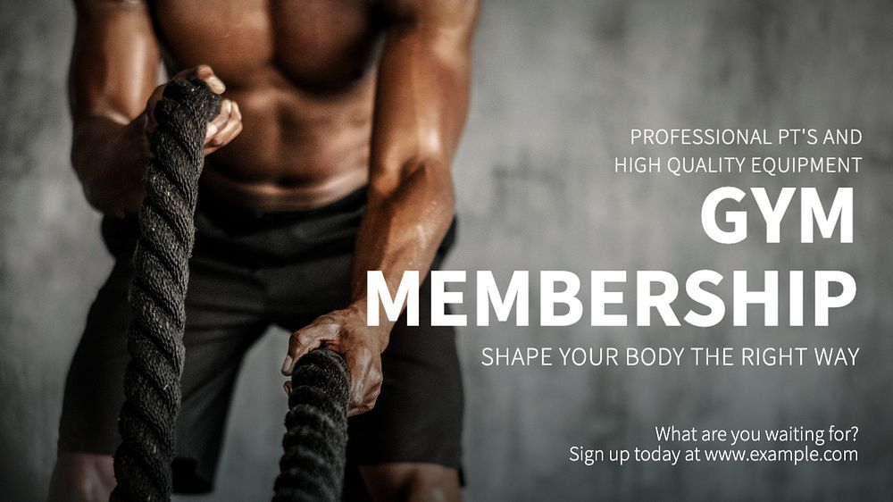 Gym membership blog banner template, editable text