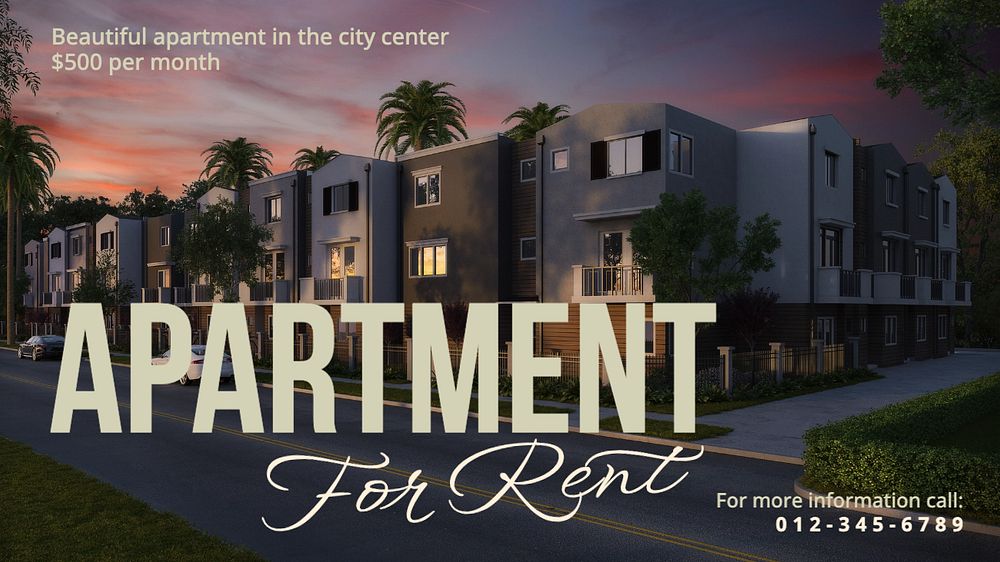 Apartment rental blog banner template, editable text